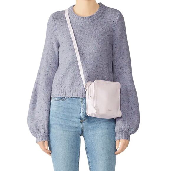 Milly Women’s Tweed Barrel Sleeve Wool Blend Cropped Sweater Small Lavender - Picture 1 of 14